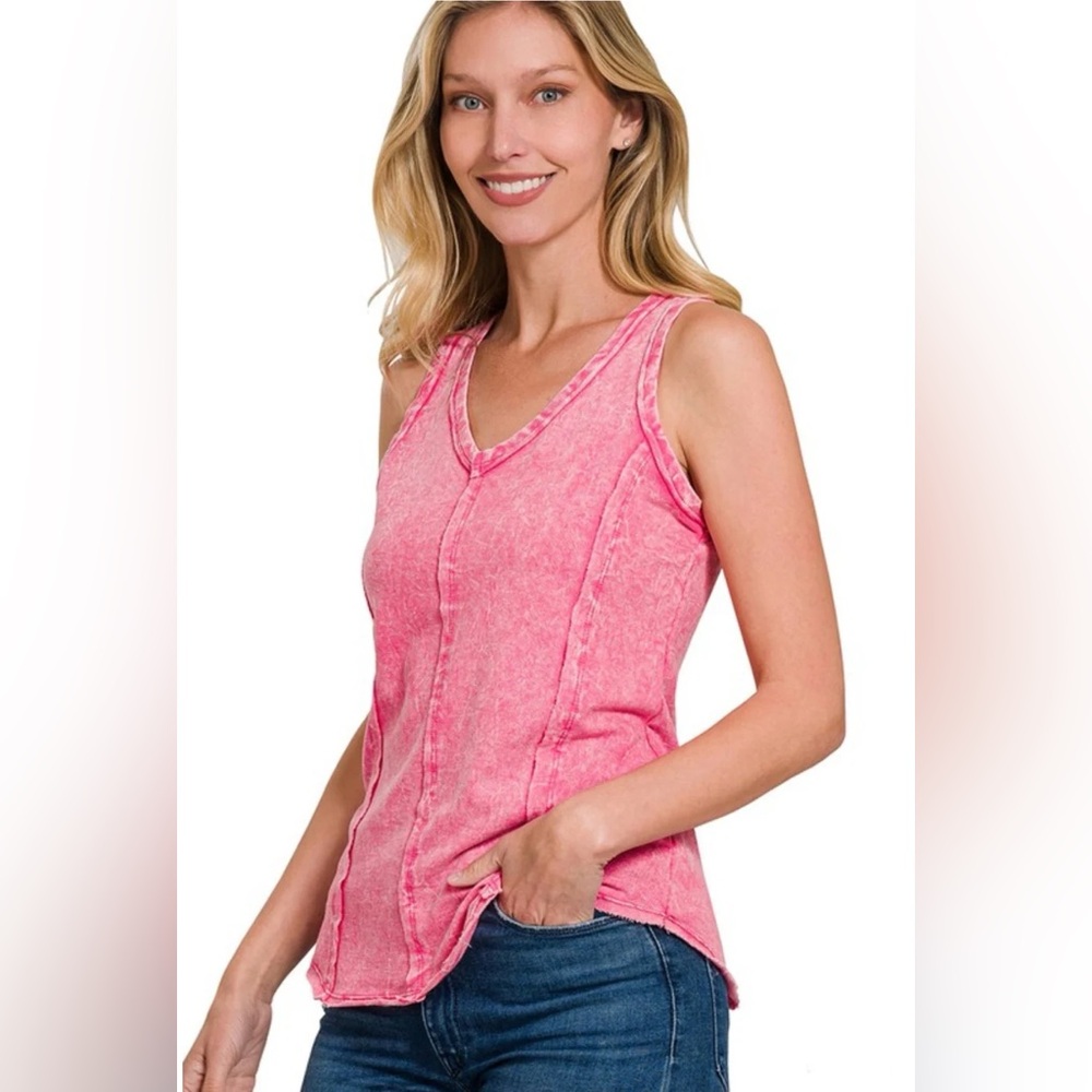 Zenana V-Neck Sleeveless Stone Wash Tank Top